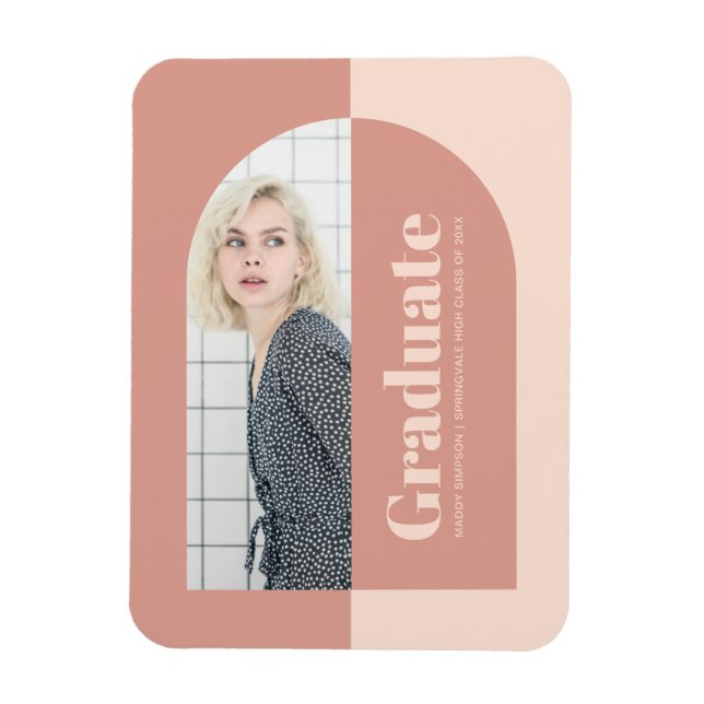 Minimalist Peach Pink Arch Photo Graduation Announ Magnet (Vertical)