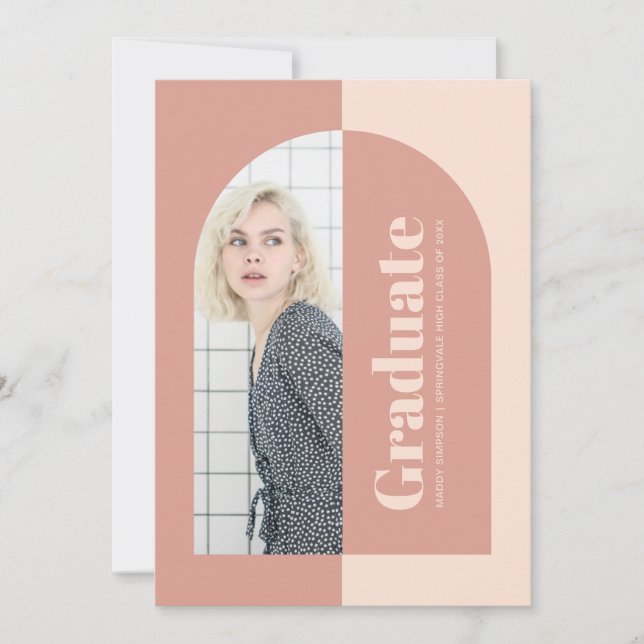 Minimalist Peach Pink Arch Photo Graduation Party Invitation (Front)