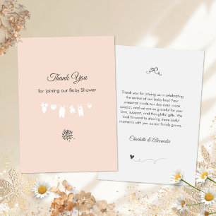 Minimalist Peach Pink Clothesline Baby Girl Shower Thank You Card