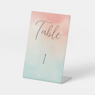 Minimalist Peach & Turquoise Wedding Table Number Pedestal Sign