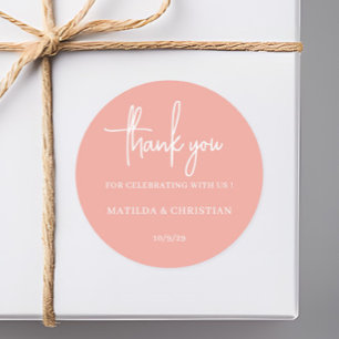 Minimalist Peach Wedding  Classic Round Sticker