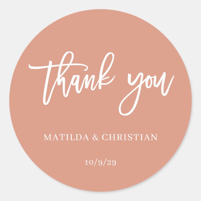Minimalist Peach Wedding  Classic Round Sticker (Front)