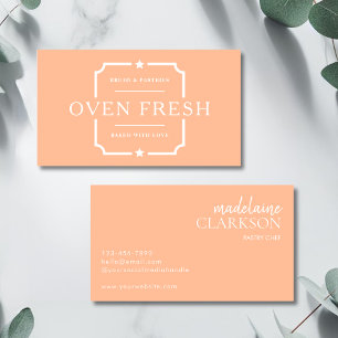 Minimalist Peach White Pastry Chef Bakery Business Card