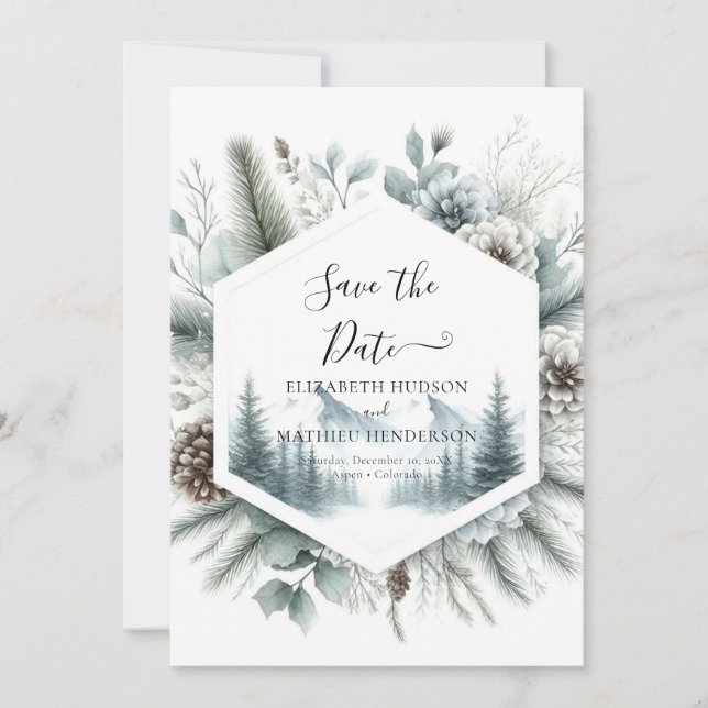 Minimalist Peak Mountain Wedding  Save The Date (Front)