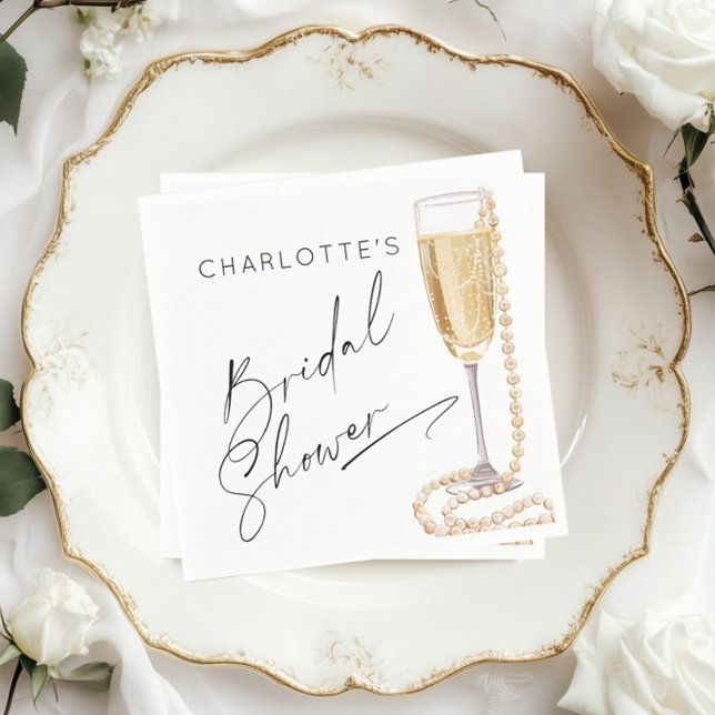 Minimalist Pearls and Prosecco Bridal shower Napkin (Creator Uploaded)