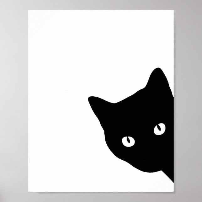 Minimalist Peeking Black Cat Silhouette Poster (Front)
