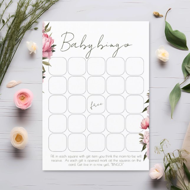 Minimalist peony baby shower bingo game (Creator Uploaded)