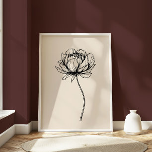 Minimalist Peony Line Art Elegant Floral Black  Poster