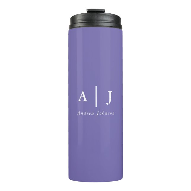 Minimalist Periwinkle Purple Two Monogram Name Thermal Tumbler (Front)