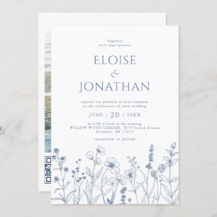 Minimalist Periwinkle Wildflower QR Code Wedding  Invitation
