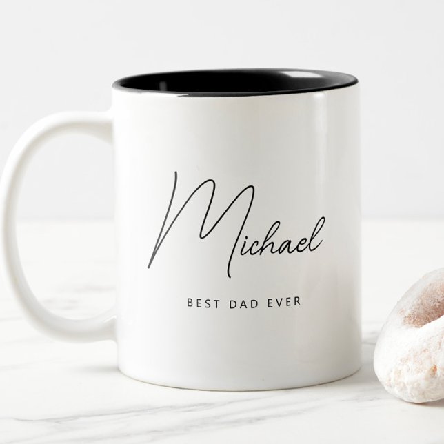 Minimalist Personalised Best Dad Ever Two-Tone Coffee Mug (Minimalist Personalized Best Dad Ever Mug, Simple Modern Script Typography, Father's Day Gifts)