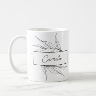 Minimalist Personalised Black Floral Coffee Mug