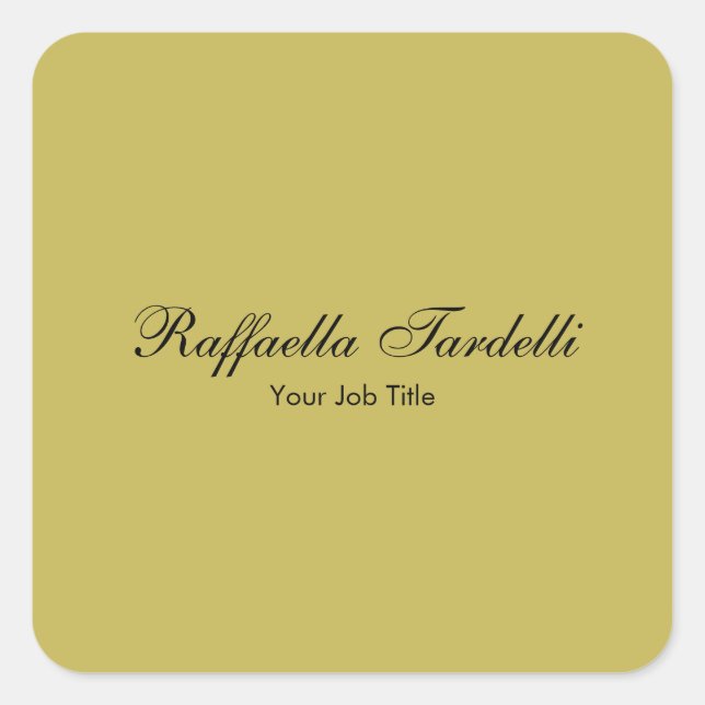 Minimalist personalised customised name gold colou square sticker (Front)