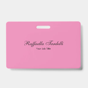 Minimalist personalised customised name pink colou ID badge