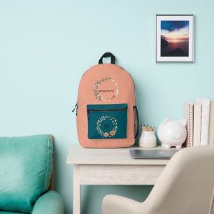 Minimalist Personalised Floral Monogram Printed Backpack