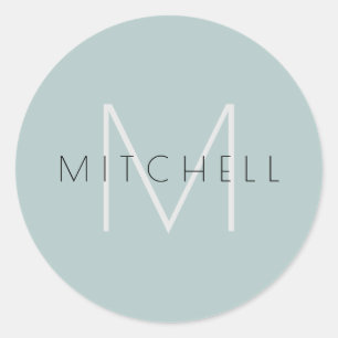 Minimalist Personalised Modern Teal Grey Classic Round Sticker