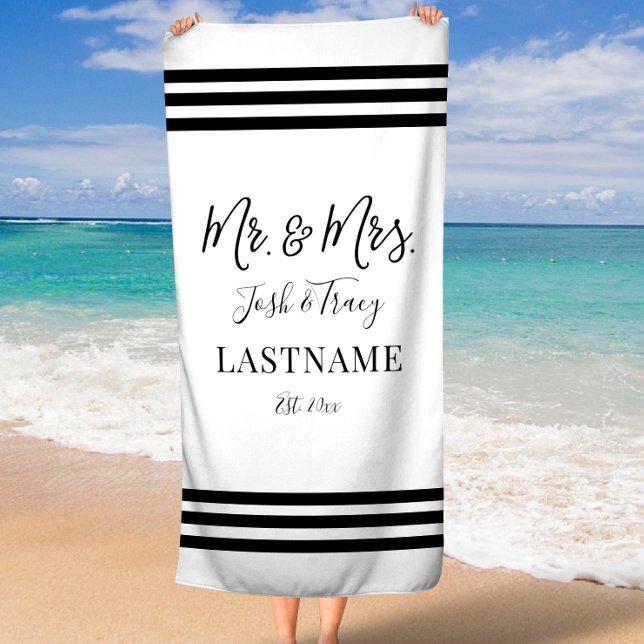 Minimalist Personalised Mr. and Mrs. Beach Towel (Minimalist Personalized Mr. and Mrs. Beach Towel)