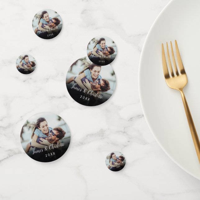 Minimalist Personalised Photo Script Name Date Confetti (Group)