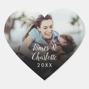 Minimalist Personalised Photo Script Name Date Heart Sticker
