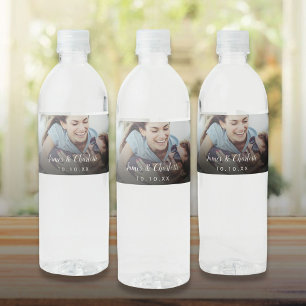 Minimalist Personalised Photo Script Name Date Water Bottle Label