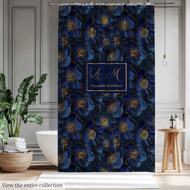 Minimalist Personalised Royal Blue and Gold Shower Curtain (Minimalist Personalized Royal Blue and Gold Shower Curtain)