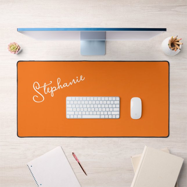Minimalist Personalised Script Name Orange Desk Mat (Office 1)