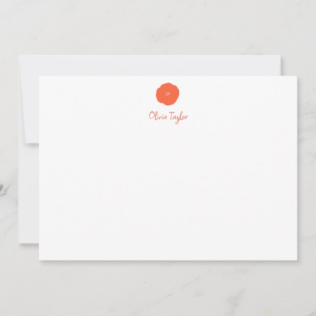 Minimalist Personalised Stationery Orange Flower Card (Front)