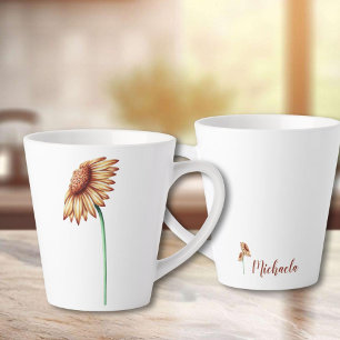 Minimalist personalised sunflower white latte mug
