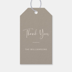 Minimalist Personalised Taupe Brown Thank You Gift Tags