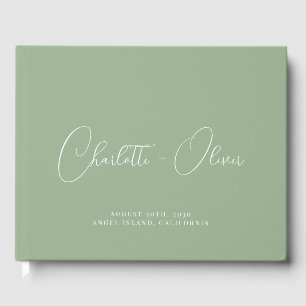 Minimalist Personalised Typography Sage Wedding Guest Book
