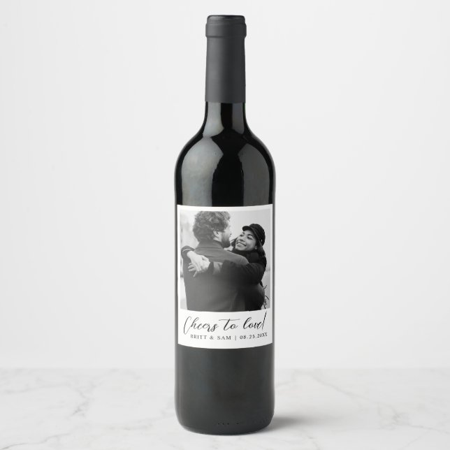 Minimalist Personalised Wedding Photo Favour  Wine Label (Front)