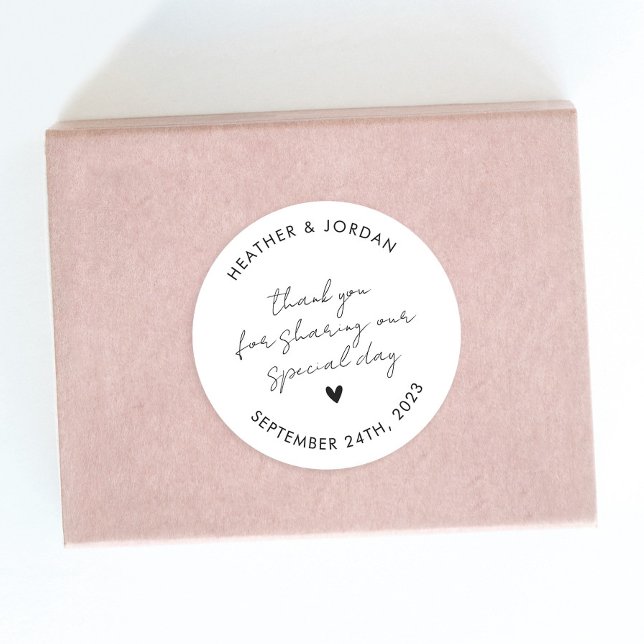 Minimalist Personalised Wedding Thank You Favour Classic Round Sticker (Creator Uploaded)