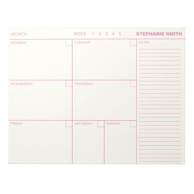 Minimalist Personalised Weekly Planner Agenda Note (Front)