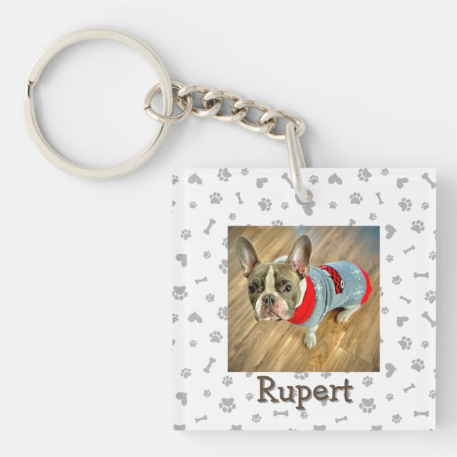 Minimalist Personalized Dog Lover Photo Keychain (Front)