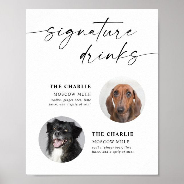 Minimalist Pet Photo Signature Drinks Wedding Sign (Front)