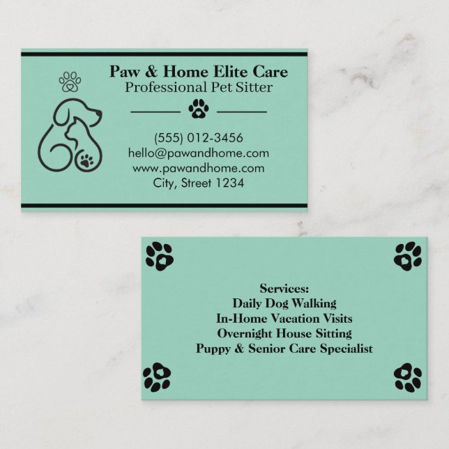 Minimalist Pet Sitter Business Card | Professional (Front/Back)