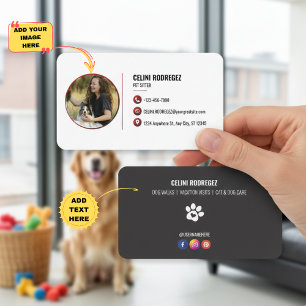 Minimalist Pet Sitting Paw Print Photo and Social  Business Card
