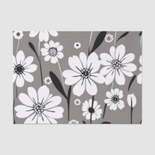 Minimalist Petals Pattern Wildflowers Black White Tissue Paper