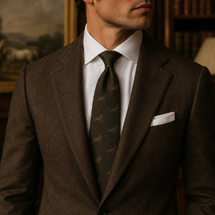 Minimalist Pheasant Bird on Brown Herringbone Tie