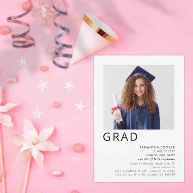 Minimalist Photo 2024 White Graduation Invitation (Creator Uploaded)