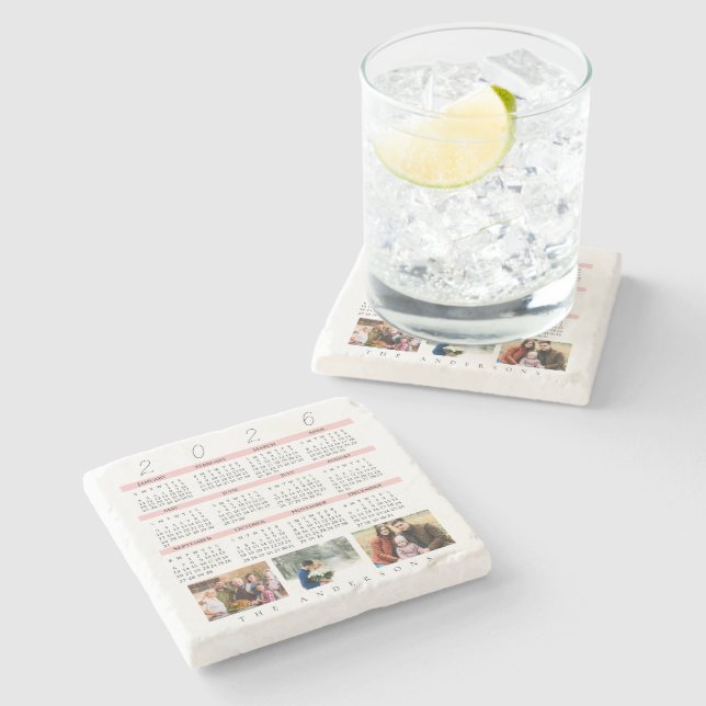 Minimalist Photo 2026 Yearly Calendar Keepsake Stone Coaster (Side)