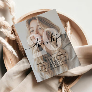 Minimalist Photo 20th Birthday Party Invitation