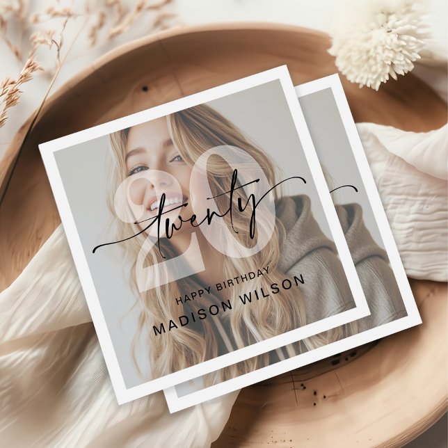 Minimalist Photo 20th Birthday Party Napkin (Creator Uploaded)