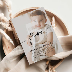 Minimalist Photo 5th Birthday Party Invitation