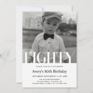 Minimalist Photo 80th Birthday Invitation For Men