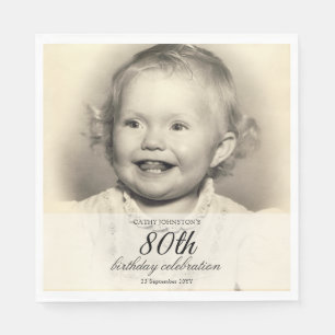 Minimalist Photo 80th Birthday Napkin