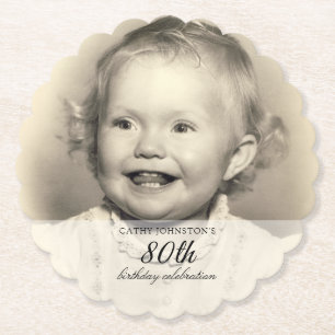 Minimalist Photo 80th Birthday Paper Coaster