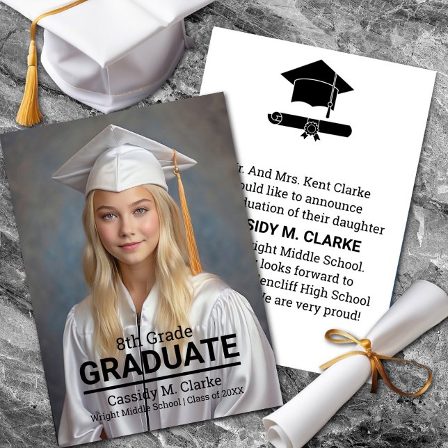 Minimalist Photo 8th Grade Graduation Announcement (Creator Uploaded)