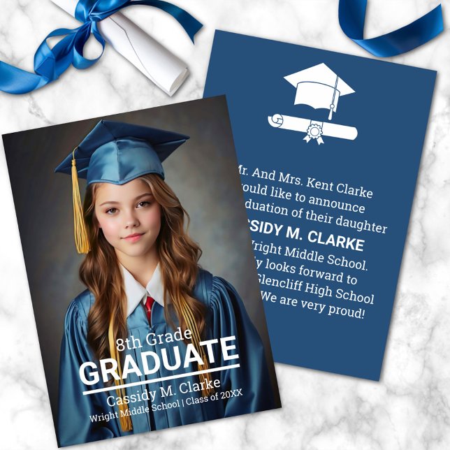 Minimalist Photo 8th Grade Graduation Announcement (Creator Uploaded)