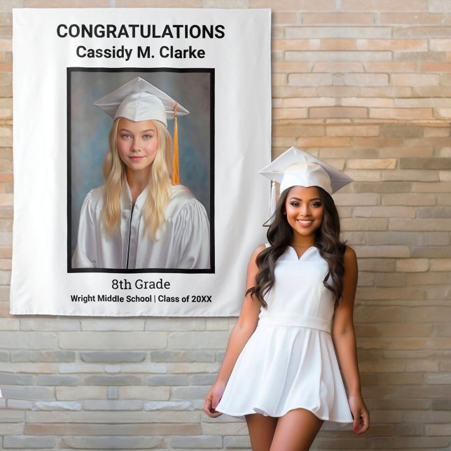 Minimalist Photo 8th Grade Graduation Backdrop Tapestry (Creator Uploaded)